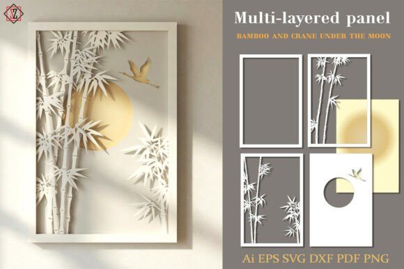 Download "Bamboo &amp; Crane Moon" 3D Paper Cut Art - Paper cut Collection